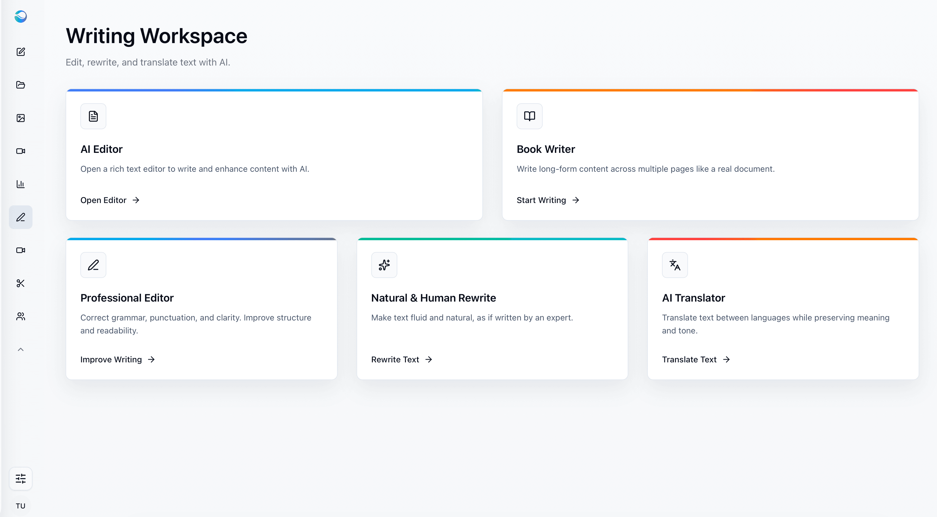 Writing Studio rich text editor and AI writing tools