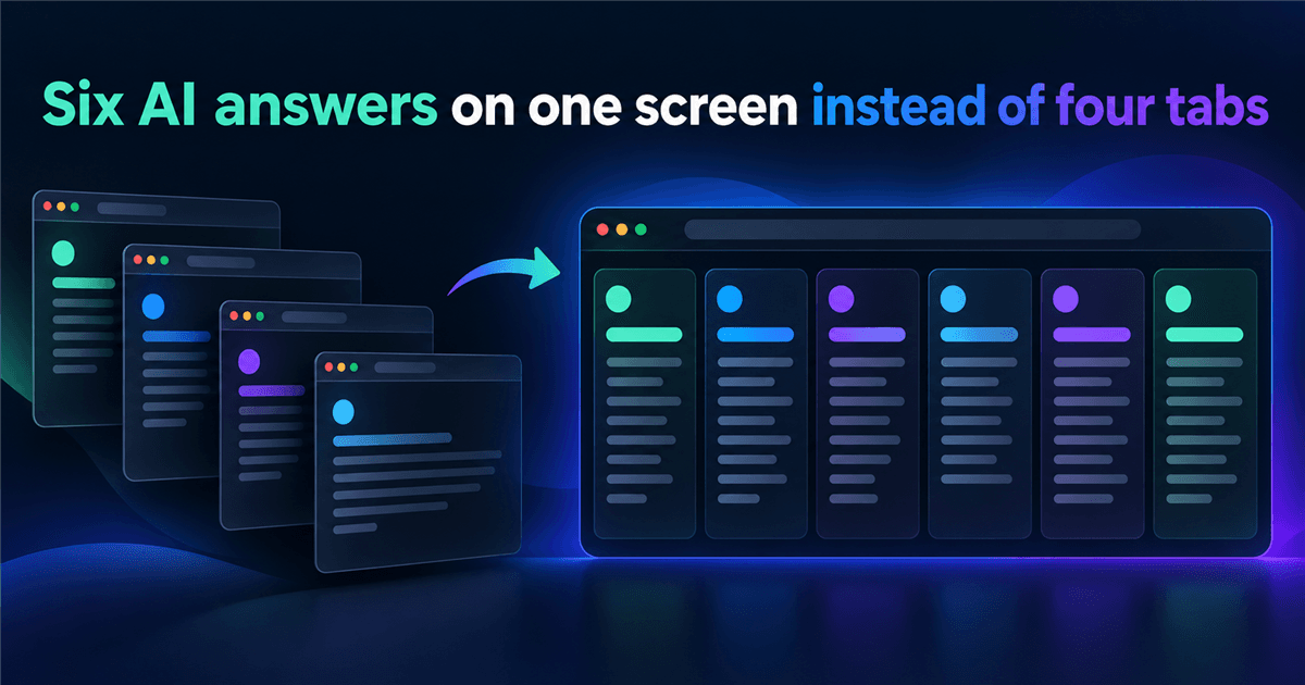 Six AI answers side by side in one SmophyAI Multi-Chat window instead of four browser tabs